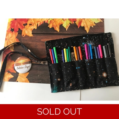 Back to school pencil case for kids, galaxy fabric pencil roll, cotton fabric stationary pouch, hand